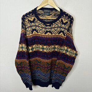 Vintage Muskoka Lakes Men L 90s Colorful Grandpa Dad Sweater Knit